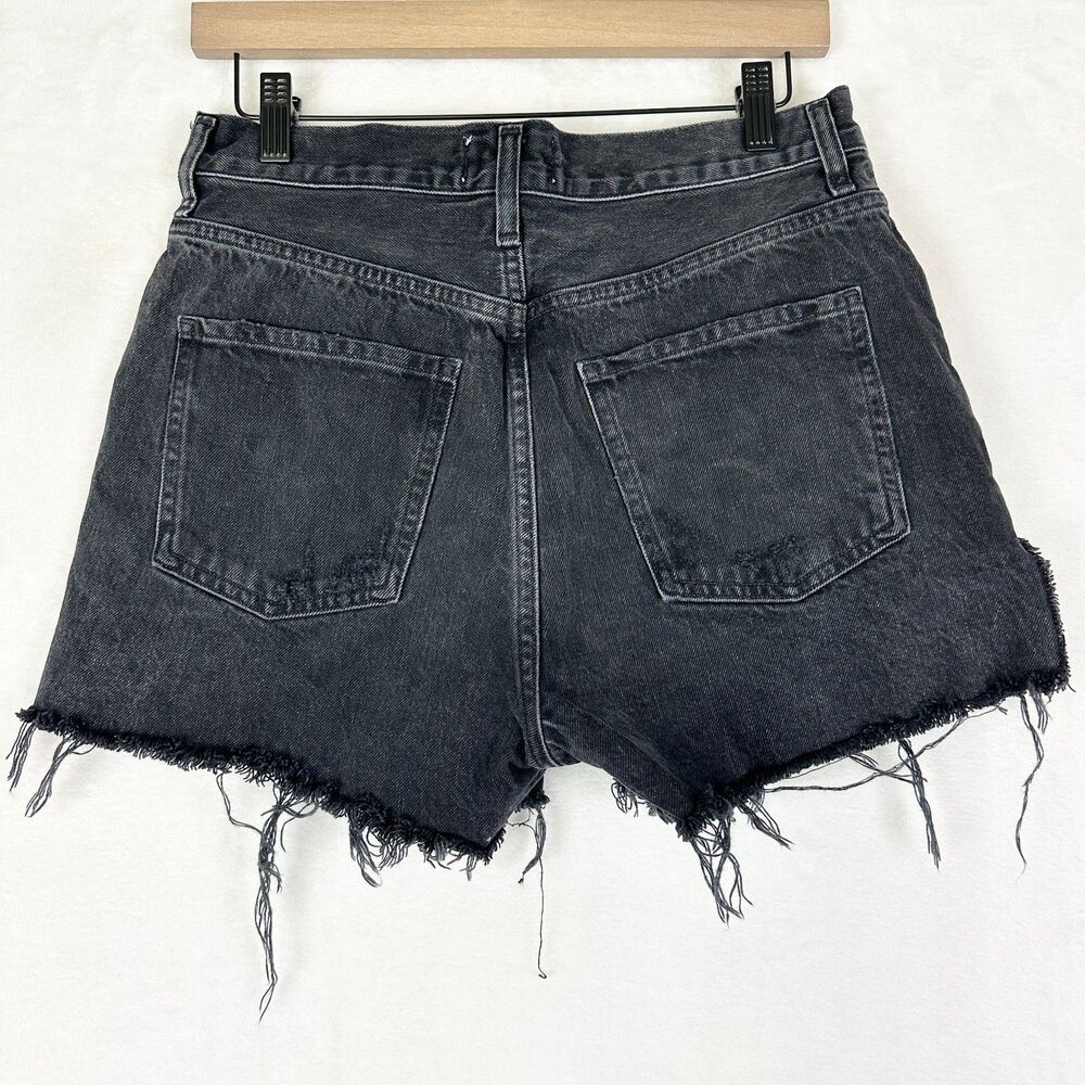 Agolde Dee Short Size 28 Black Divine Raw Hem Button Fly High Rise Rigid Cotton - Picture 3 of 5